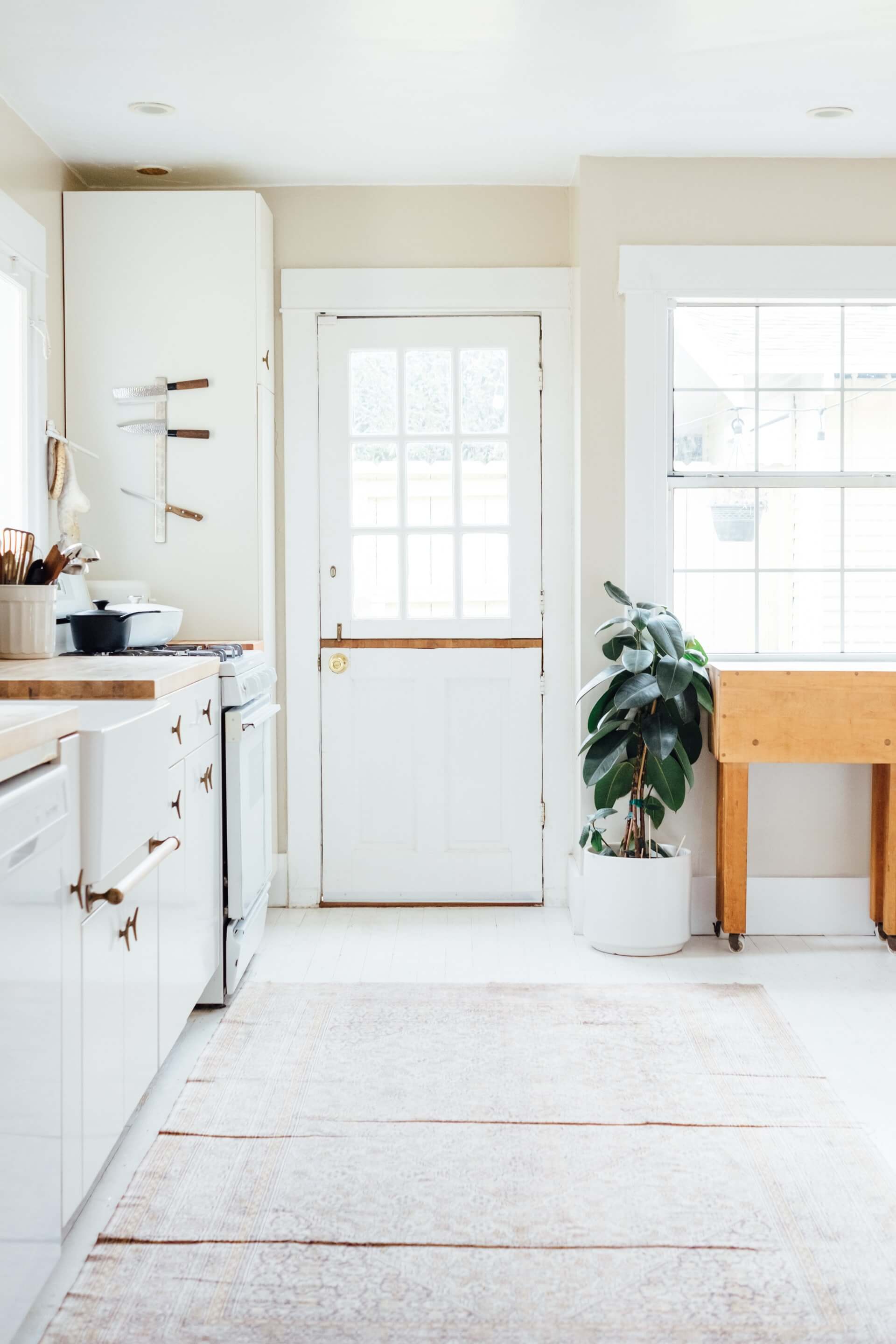 white and brown kitchen interior